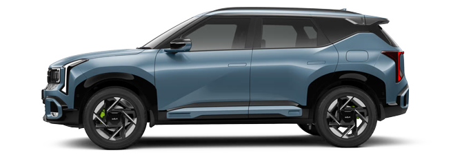 Kia Syros compact SUV in blue, front-three-quarter view